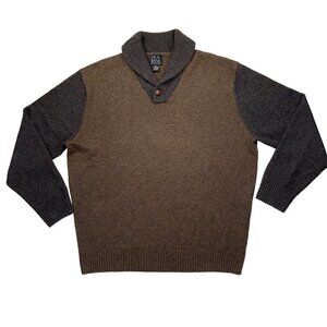 Jos. A. Bank XL Lambswool/Nylon Shawlneck Brown/Gray Colorblock Pullover Sweater